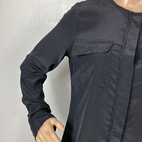 Equipment Femme Black Silk Hi Low Button Front Long Sleeves Blouse - Picture 2 of 12